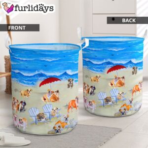 Bulldog In Beach Laundry Basket Dog Laundry Basket Mother Gift Gift For Dog Lovers 2