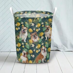 Bulldog In Pineapple Tropical Pattern Laundry Basket Dog Laundry Basket Mother Gift Gift For Dog Lovers 3