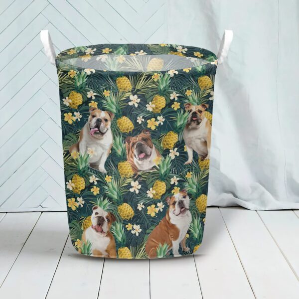 Bulldog In Pineapple Tropical Pattern Laundry Basket – Dog Laundry Basket – Mother Gift – Gift For Dog Lovers