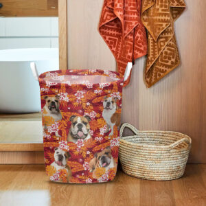 Bulldog In Seamless Tropical Floral With Palm Leaves Laundry Basket Dog Laundry Basket Mother Gift Gift For Dog Lovers 1