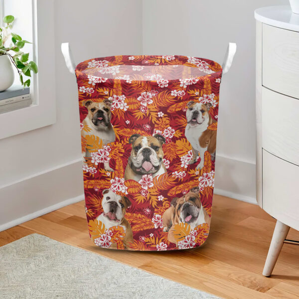 Bulldog In Seamless Tropical Floral With Palm Leaves Laundry Basket – Dog Laundry Basket – Mother Gift – Gift For Dog Lovers