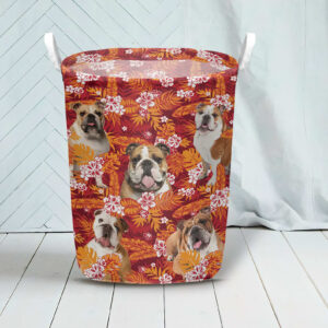 Bulldog In Seamless Tropical Floral With Palm Leaves Laundry Basket Dog Laundry Basket Mother Gift Gift For Dog Lovers 3