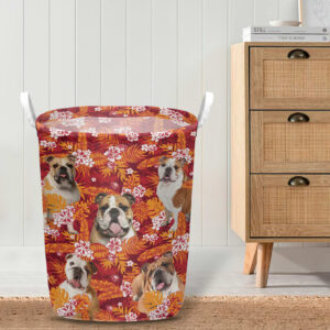 Bulldog In Seamless Tropical Floral With Palm Leaves Laundry Basket Dog Laundry Basket Mother Gift Gift For Dog Lovers 4