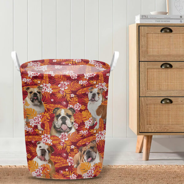 Bulldog In Seamless Tropical Floral With Palm Leaves Laundry Basket – Dog Laundry Basket – Mother Gift – Gift For Dog Lovers