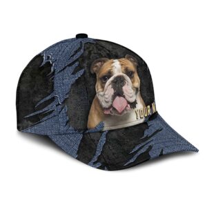 Bulldog Jean Background Custom Name Cap Classic Baseball Cap All Over Print Gift For Dog Lovers 2 pq0vvp