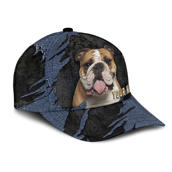 Bulldog Jean Background Custom Name & Photo Dog Cap – Classic Baseball Cap All Over Print – Gift For Dog Lovers