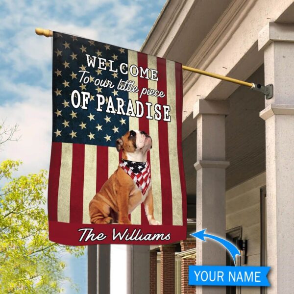 Bulldog Welcome To Our Paradise Personalized Flag – Garden Dog Flag – Custom Dog Garden Flags