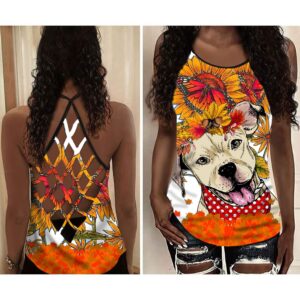 Bulldog With Sunflower And Butterflies Criss Cross Open Back Tank Top Workout Shirts Gift For Dog Lovers 2 x0dnev