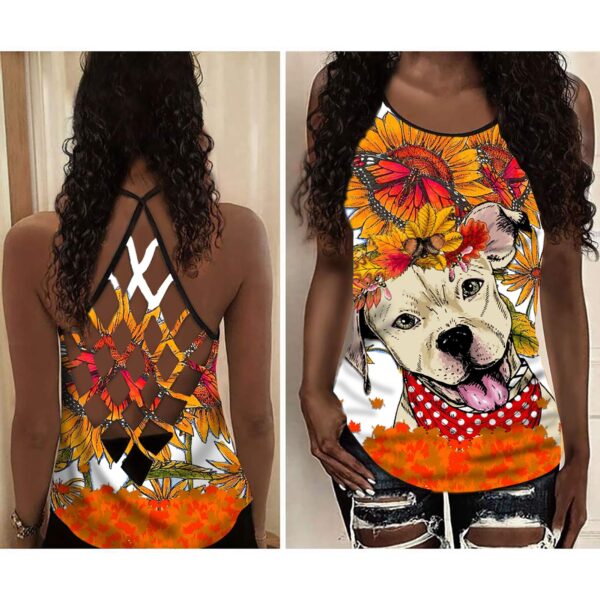 Bulldog With Sunflower And Butterflies Criss Cross Open Back Tank Top – Workout Shirts – Gift For Dog Lovers
