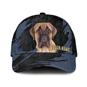 Bullmastiff Jean Background Custom Name Cap Classic Baseball Cap All Over Print Gift For Dog Lovers 1 vlwepl