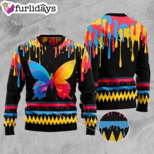 Butterfly Colorful Beauty Ugly Christmas Sweater Lover Xmas Sweater Gift Dog Memorial Gift 3