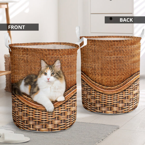Calico Cat Rattan Texture Laundry Basket – Cat Laundry Basket – Mother Gift – Gift For Cat Lovers