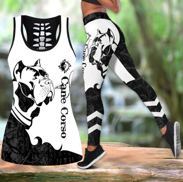 Cane Corso Black Tattoos Hollow Tanktop Legging Set Outfit – Casual Workout Sets – Dog Lovers Gifts For Him Or Her