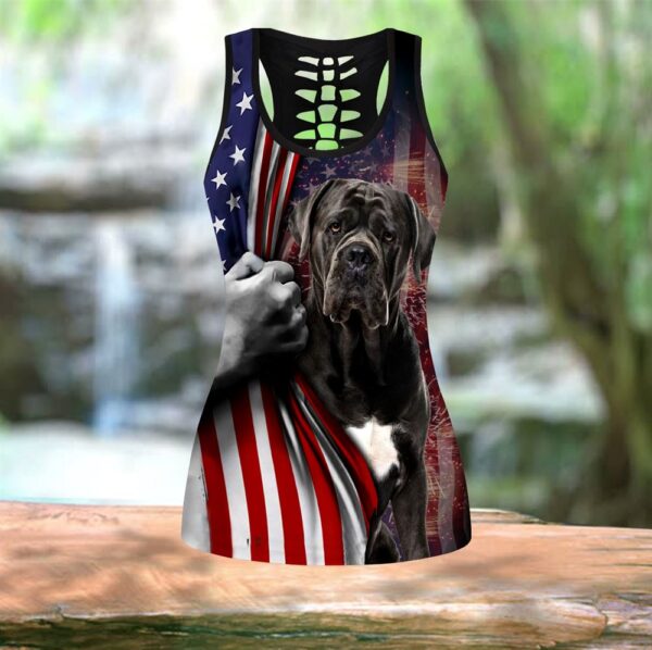Cane Corso Black With American Flag Hollow Tanktop Legging Set Outfit – Casual Workout Sets – Dog Lovers Gifts For Him Or Her