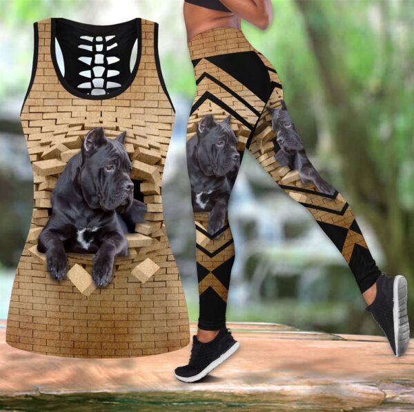 Cane Corso Black With Bricks Hollow Tanktop Legging Set Outfit – Casual Workout Sets – Dog Lovers Gifts For Him Or Her