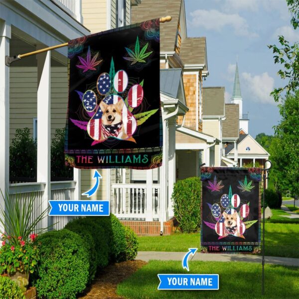 Cannabis Corgi Personalized Flag – Garden Dog Flag – Custom Dog Garden Flags