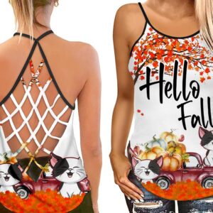 Cat And Friend In The Fall Open Back Camisole Tank Top Fitness Shirt For Women Exercise Shirt 1 s92rdy