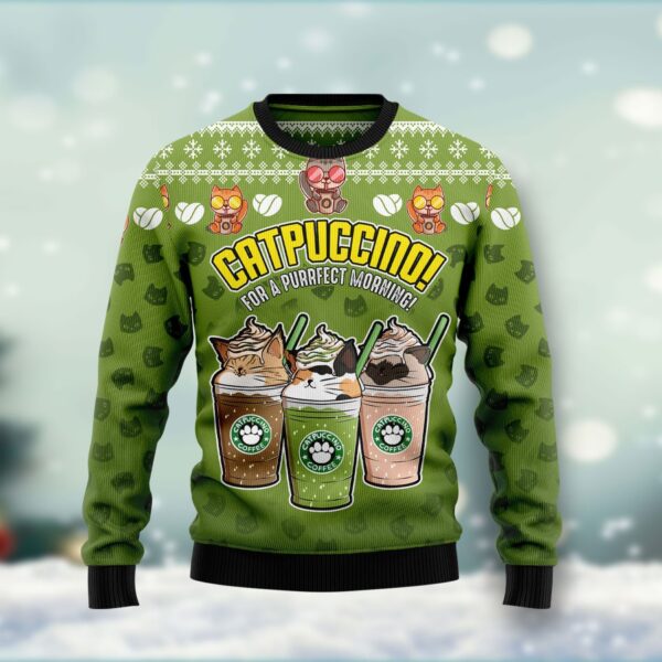 Cat Coffee Ugly Christmas Sweater Unisex Womens & Mens – Lover Xmas Sweater Gift  – Dog Memorial Gift