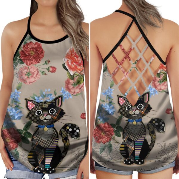 Cat Love Peaceful Summer With Beautiful Flower Open Back Camisole Tank Top – Fitness Shirt For Women – Exercise Shirt