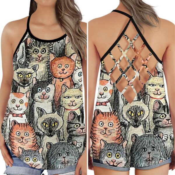 Cat Love With So Much Types Open Back Camisole Tank Top – Fitness Shirt For Women – Exercise Shirt