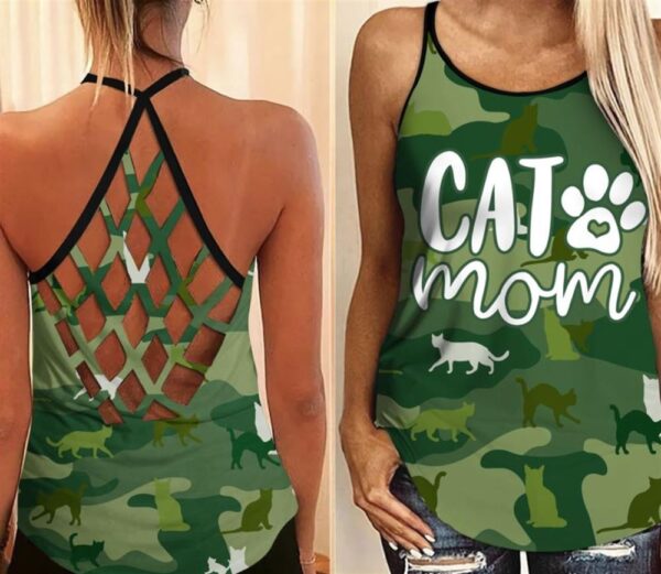 Cat Mom Criss Cross Tank Top – Women Hollow Camisole – Gift For Cat Lover