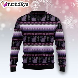 Cat Purple Pattern Ugly Christmas Sweater…