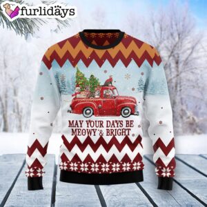 Cat Red Truck Ugly Christmas Sweater…