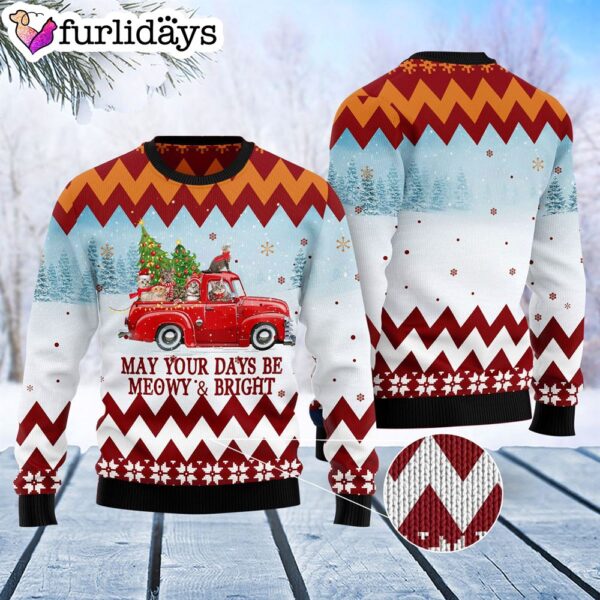 Cat Red Truck Ugly Christmas Sweater – Lover Xmas Sweater Gift  – Dog Memorial Gift