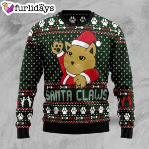 Cat Santa Jaws Ugly Christmas Sweater…