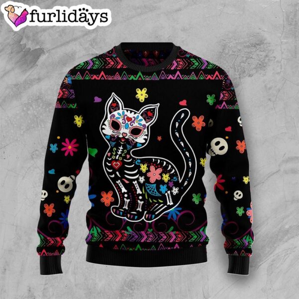 Cat Sugar Skull Ugly Christmas Sweater – Lover Xmas Sweater Gift  – Dog Memorial Gift