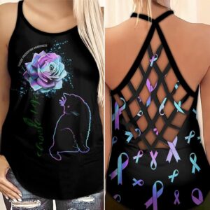 Cat Suicide Awareness Criss Cross Tank Top – Women Hollow Camisole – Gift For Cat Lover