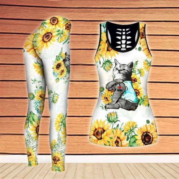 Cat Sunflower Crown All Over Printed Women’s Tanktop Leggings Set –  Perfect Workout Outfits – Gifts For Cat Lovers
