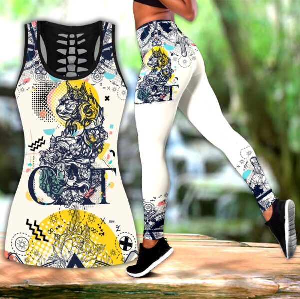 Cat Tattoos All Over Printed Women’s Tanktop Leggings Set –  Perfect Workout Outfits – Gifts For Cat Lovers