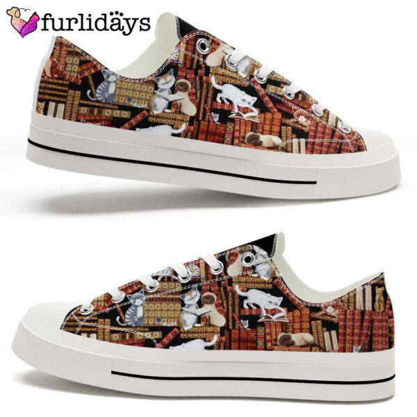 Cat Vintage Library Low Top Shoes  – Happy International Dog Day Canvas Sneaker – Owners Gift Dog Breeders