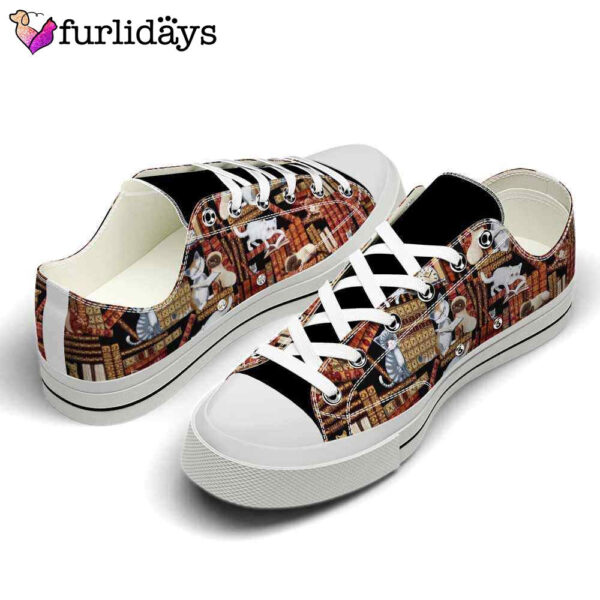Cat Vintage Library Low Top Shoes  – Happy International Dog Day Canvas Sneaker – Owners Gift Dog Breeders