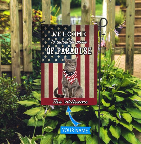 Cat Welcome To Our Paradise Personalized Flag – Custom Cat Garden Flags – Cat Flag For House