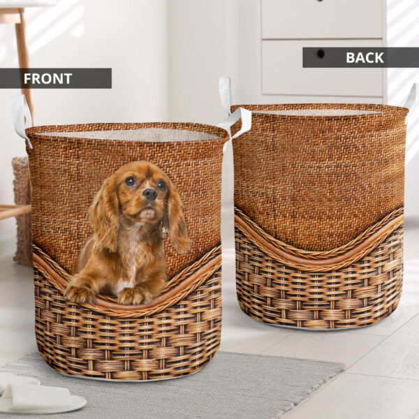 Cavalier King Charles Rattan Texture Laundry Basket – Dog Laundry Basket – Christmas Gift For Her – Home Decor