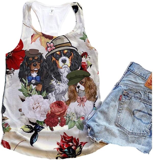 Cavalier King Charles Spaniel Dog Flower Autumn Tank Top – Summer Casual Tank Tops For Women – Gift For Young Adults