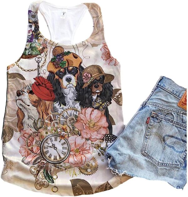 Cavalier King Charles Spaniel Dog Timeless Flower Vintage Tank Top – Summer Casual Tank Tops For Women – Gift For Young Adults
