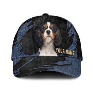 Cavalier King Charles Spaniel Jean Background Custom Name Cap Classic Baseball Cap All Over Print Gift For Dog Lovers 1 sl6t1d