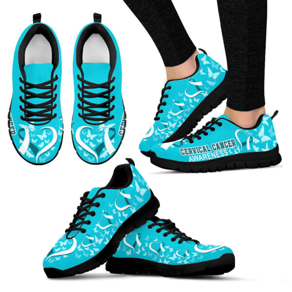 Cervical Cancer Awareness Shoes Shoes Heart Ribbon Sneaker Walking Shoes – Best Gift For Men And Women Malalan