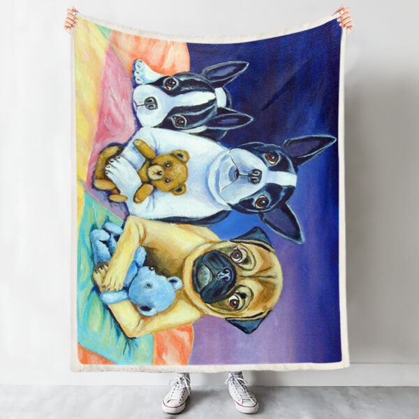 Blanket With Dogs On It – Boston Terrier And Pug Puppies – Dog Throw Blanket – Dog In Blanket – Dog Blankets For Sofa – Furlidays