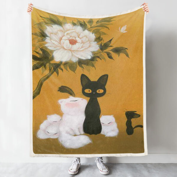 Cat Face Blanket – Cats And Peony – Cats Blanket – Cat Face Blanket – Cat Fleece Blanket – Furlidays