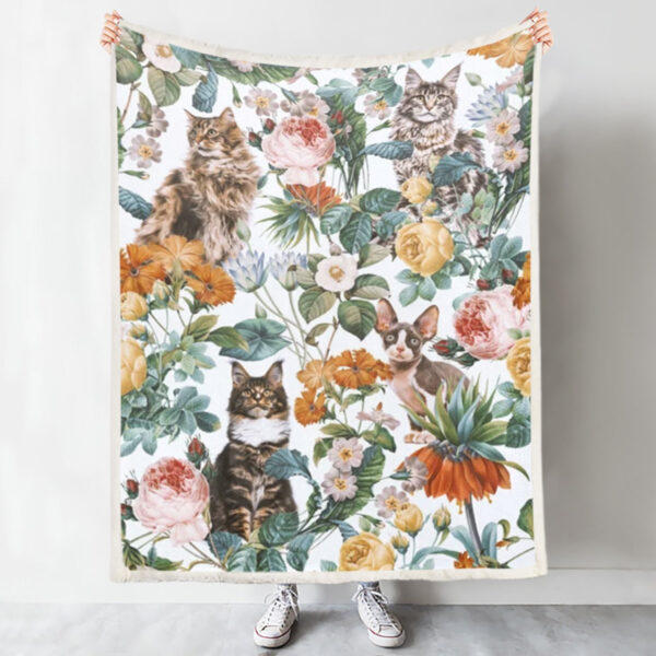 Cat Blanket For Couch – Cat In Blanket – Cat And Floral Pattern – Cats Blanket – Cat Fleece Blanket – Furlidays