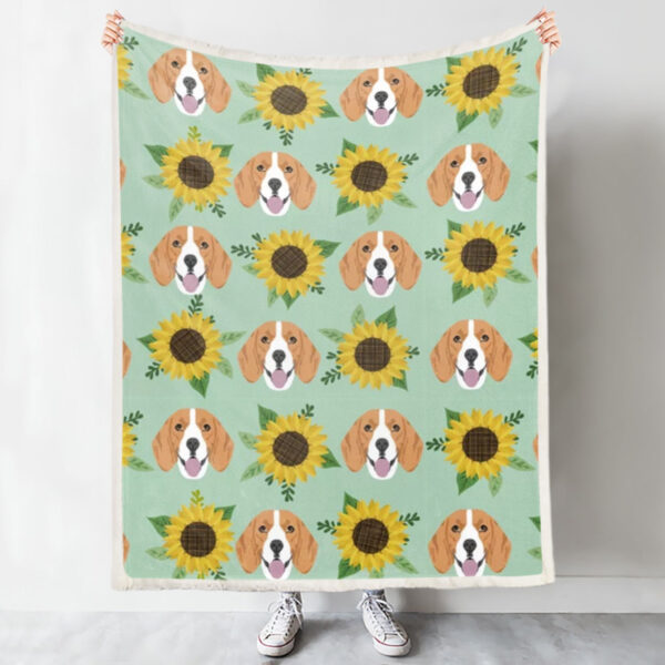 Dog Blankets – Beagles Pattern Floral Sunflowers – Dog Fleece Blanket – Dog In Blanket – Dog Throw Blanket – Furlidays