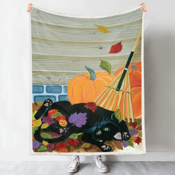 Cat Blankets – Playing In The Leaves – Cat Blankets For Sofa – Cat In Blanket – Blanket With Cats On It – Furlidays