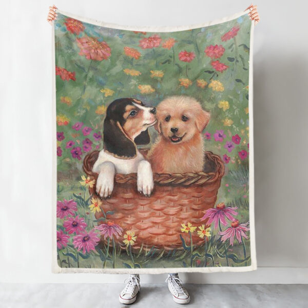 Dog Fleece Blanket – Beagle And Golden Retriever – Dog Face Blanket – Dog Throw Blanket – Furlidays