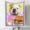 Dog Blankets – Bulldog Hamburger – Dog Face Blanket – Dog In Blanket – Blanket With Dogs On It – Dog Blankets For Sofa – Furlidays