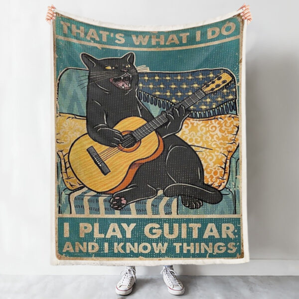 Cat Blanket – I Play Guitar I Know Things – Black Cat Guitar – Cat Painting Blanket – Cat Throw Blanket – Furlidays