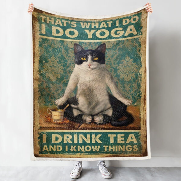 Cat In Blanket – Funny Cat Yoga Tea – Cat Fleece Blanket – Blanket With Cats On It – Furlidays